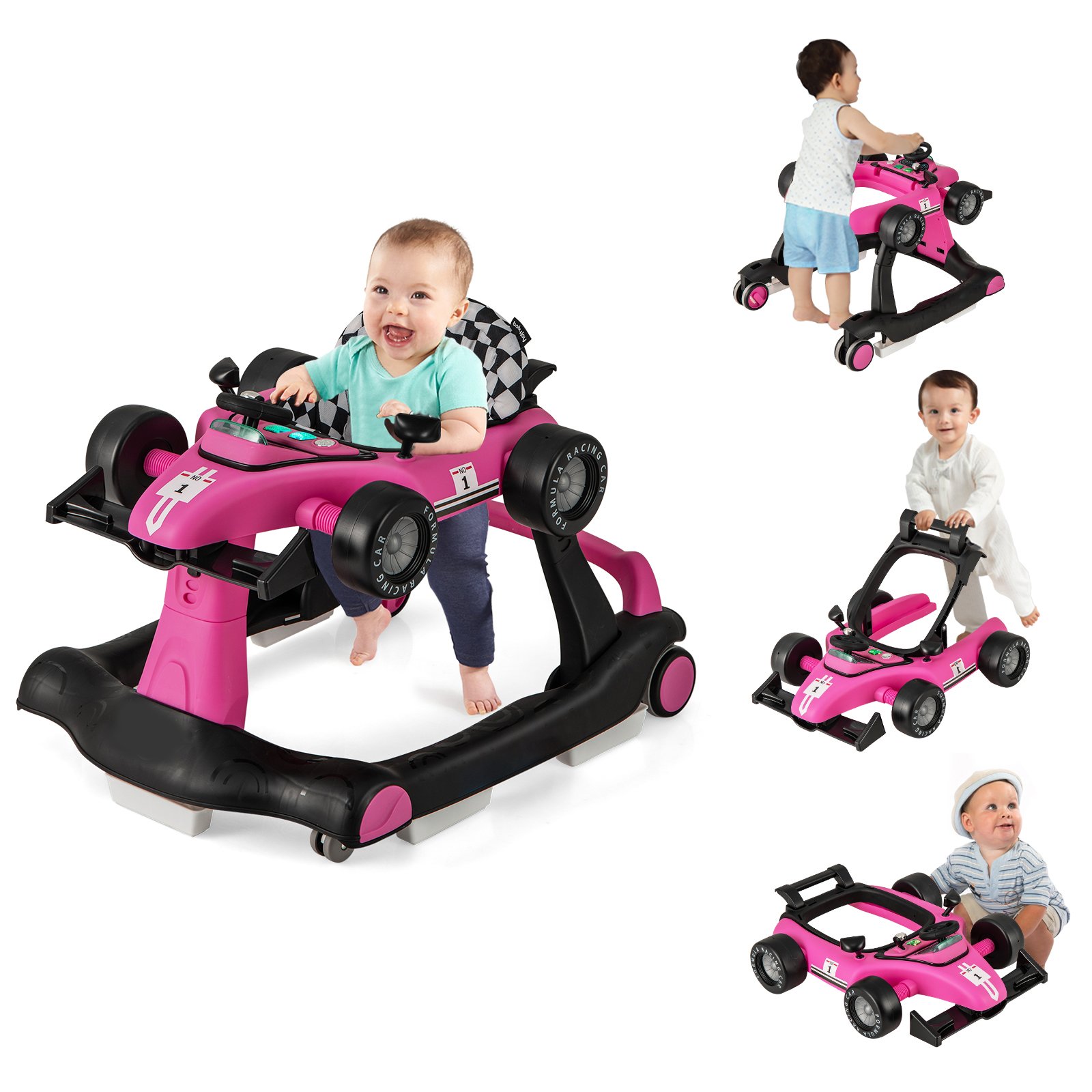 Baby Walker - 4-in-1 Baby Push Walker with Adjustable Height and Speed-Rose