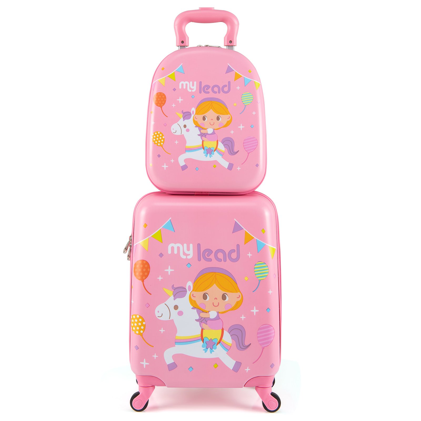 STARVEIL 2 Pieces Kid Luggage Set with 4 Spinner Wheels and Telescopic Handle-Pink
