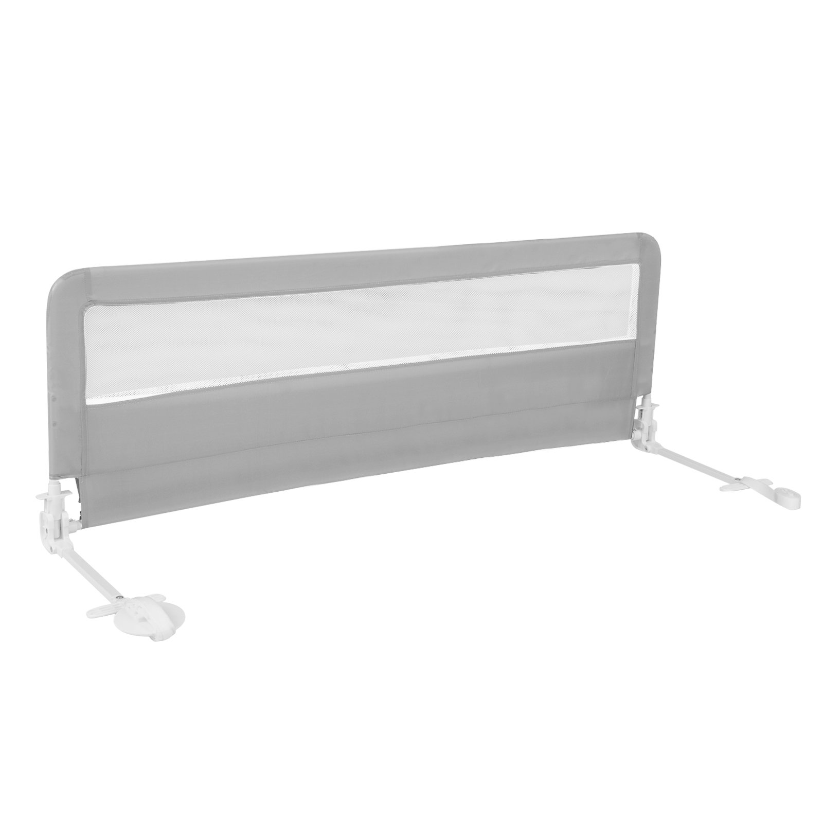 Baby Safety Rail - 150CM Foldable Baby Bed Rail Guard with Washable Cover and Safety Strap-Silver