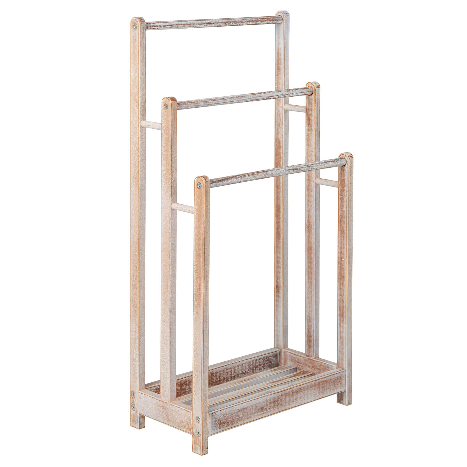 Freestanding Wood Towel Rack with 3 Individual Bars and Bottom Storage Shelf-White