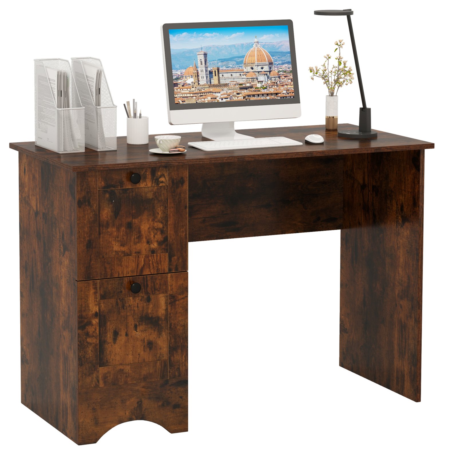 AALVI Home Office Writing Desk with 2 Drawers-Rustic Brown