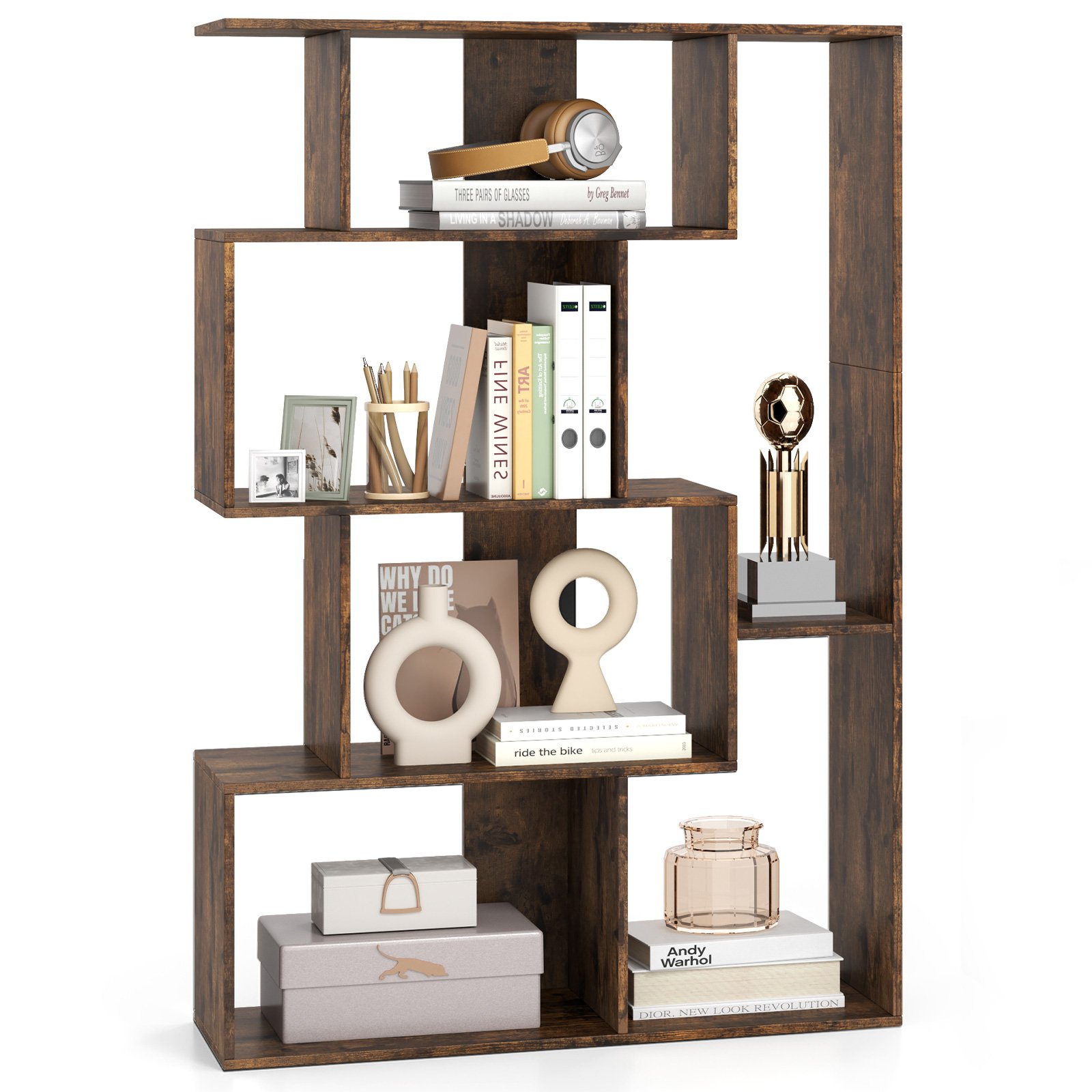 TARERE 6-Cube Open-back Geometric Bookshelf with Anti-tip Kits-Coffee