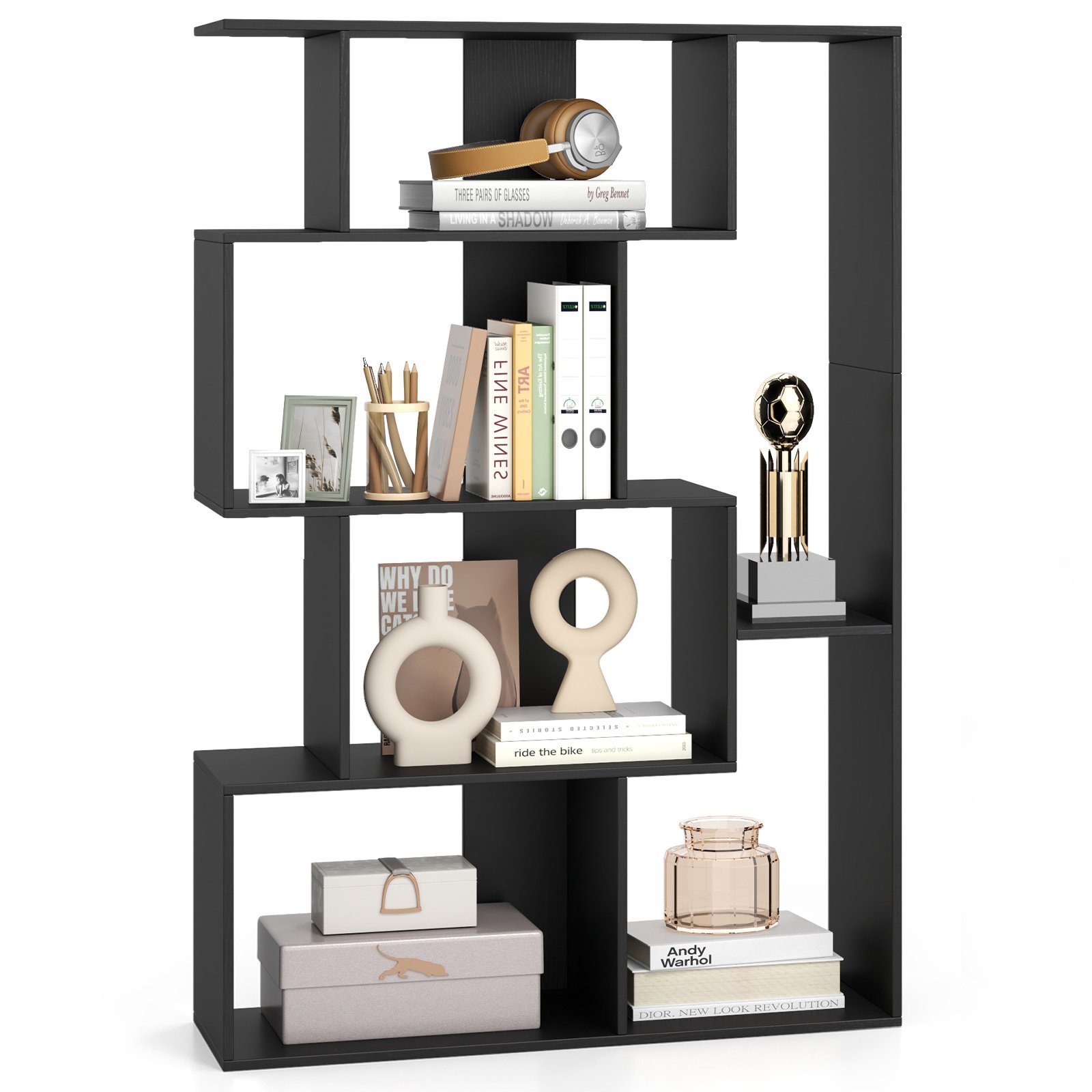 TARERE 6-Cube Open-back Geometric Bookshelf with Anti-tip Kits-Black