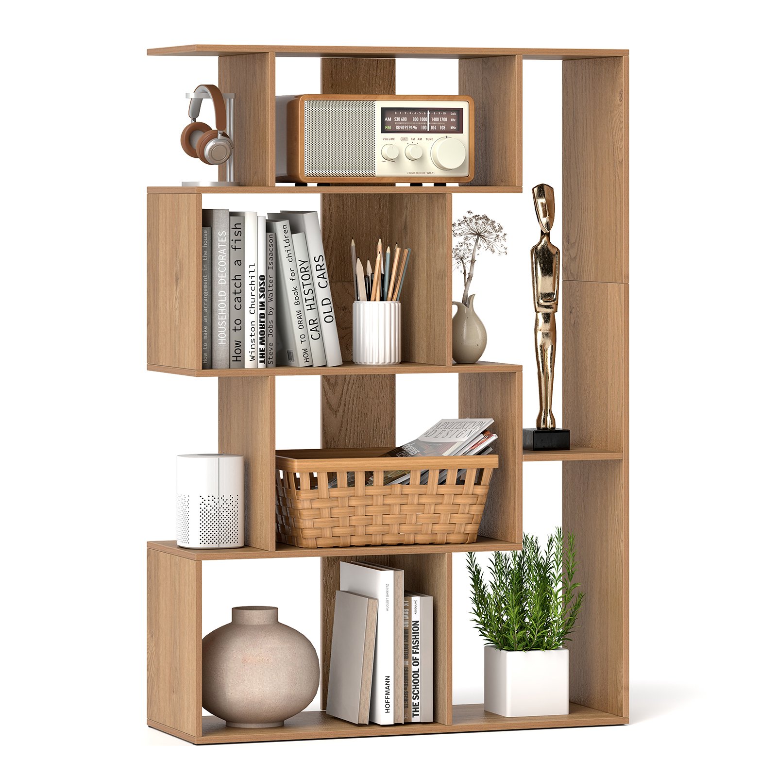 TARERE 6-Cube Open-back Geometric Bookshelf with Anti-tip Kits-Natural