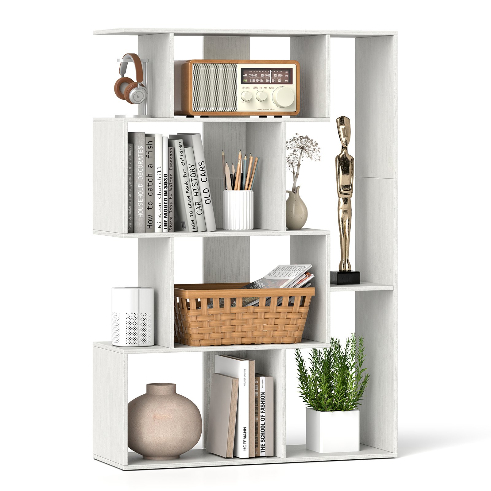 TARERE 6-Cube Open-back Geometric Bookshelf with Anti-tip Kits-White