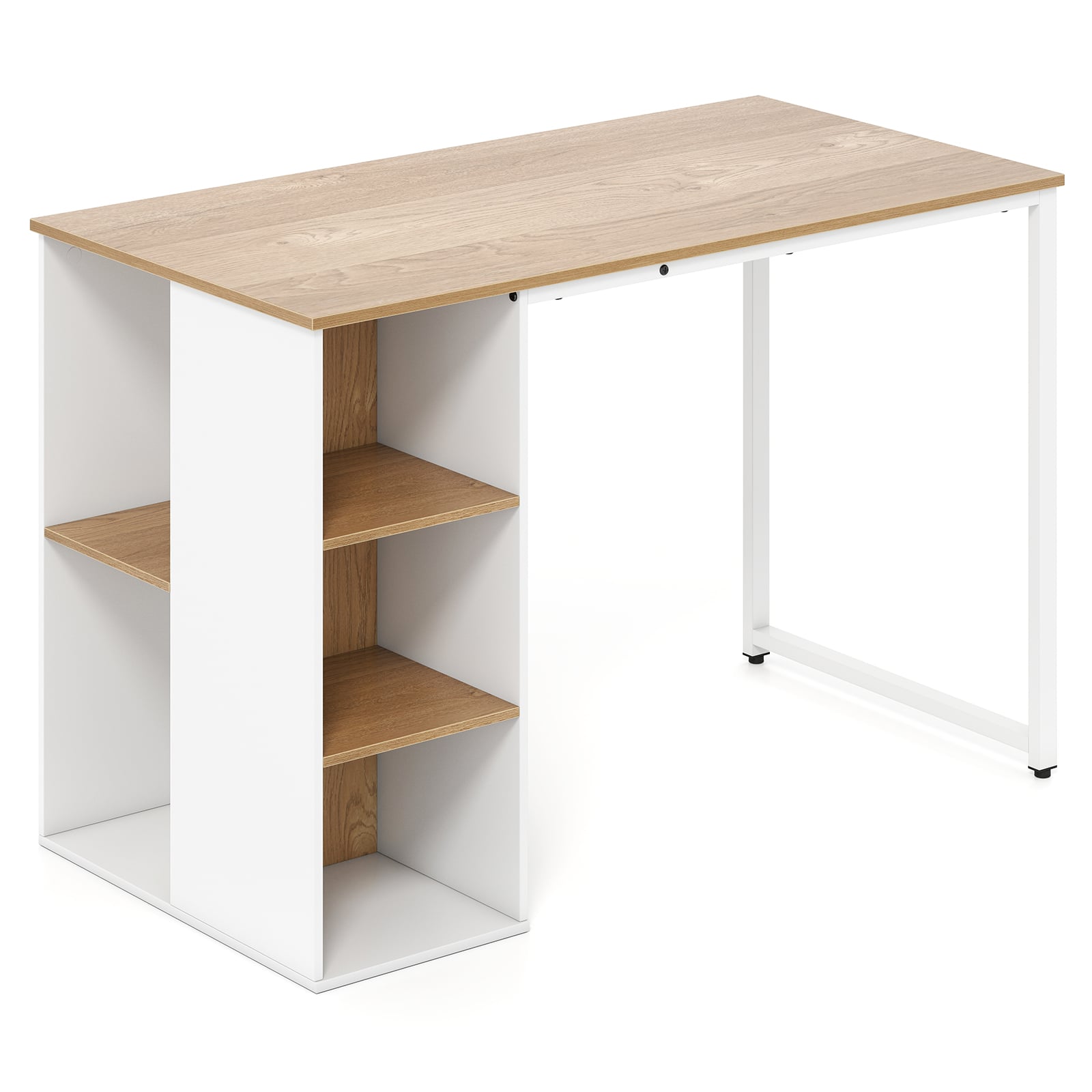 MYLOX 115cm Computer Desk with 5 Storage Compartments-Natural