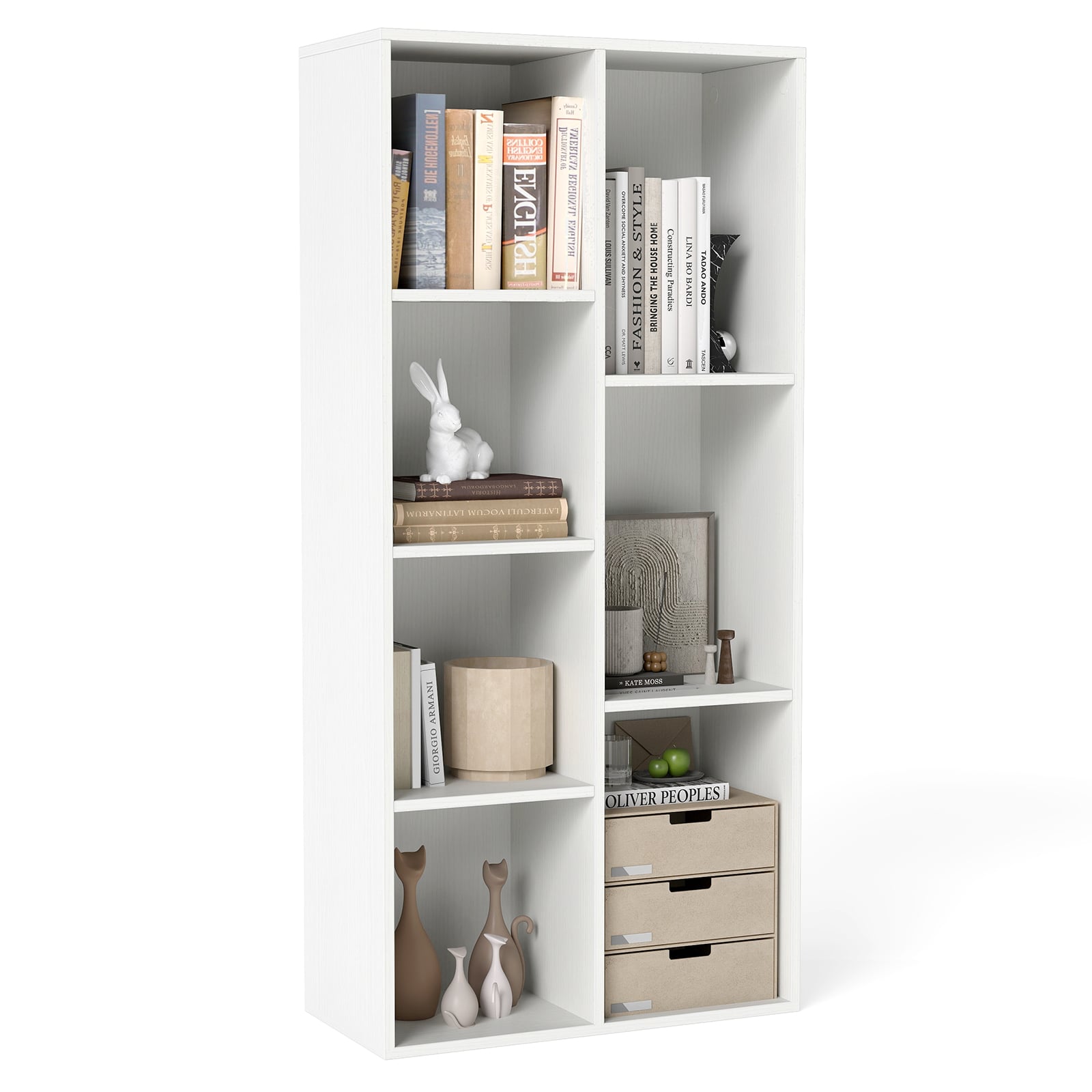 WVION Vertical or Horizontal Freestanding Bookshelf with 7 Compartments-White