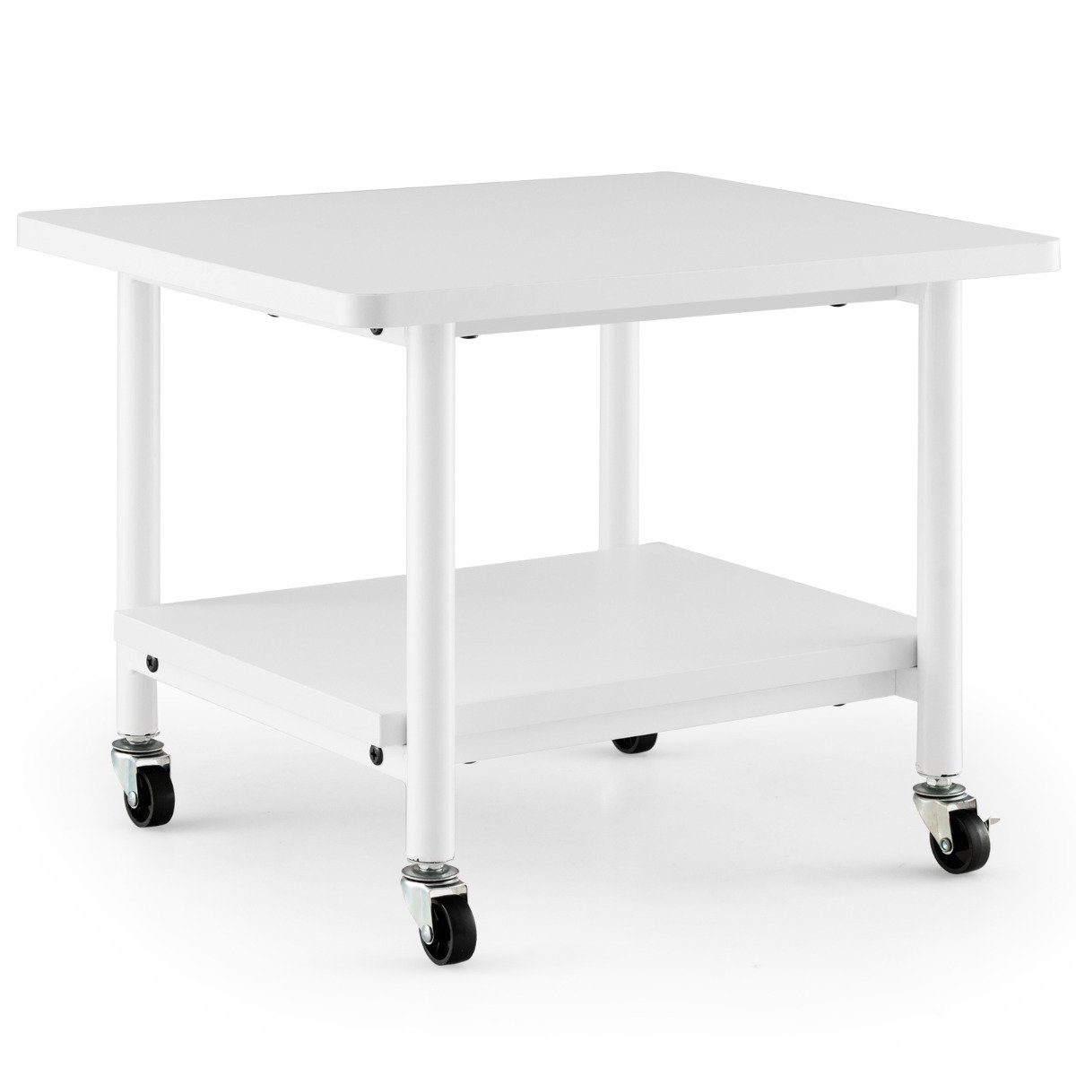 SOLORIA 2 Tier Wooden Printer Stand with 360° Swivel Casters-Off White