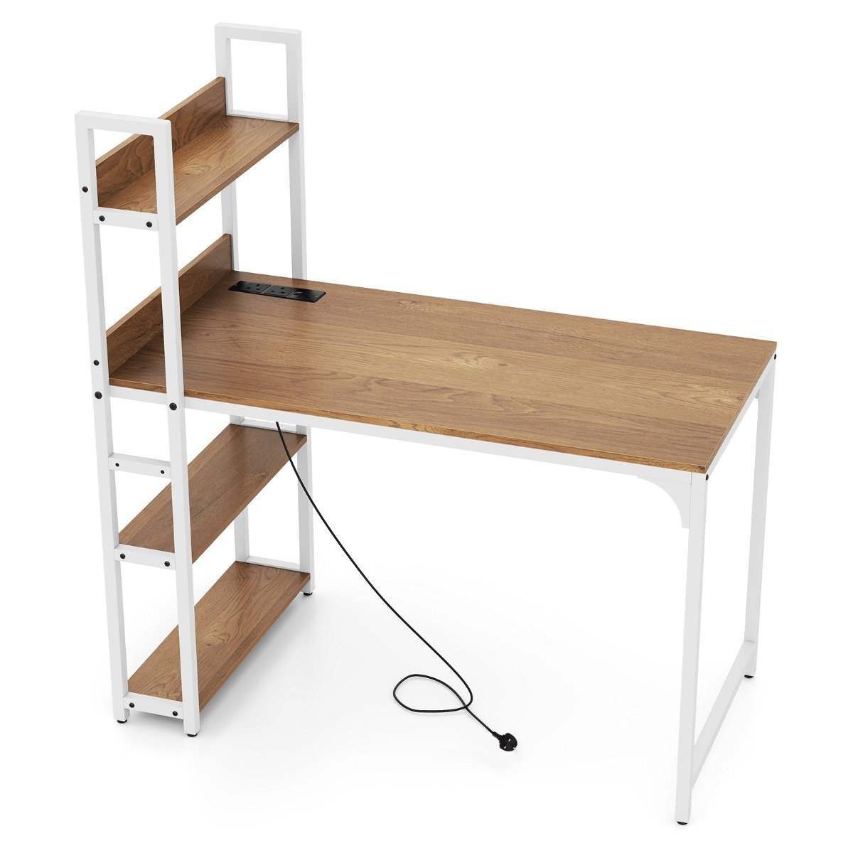 ELRA Computer Desk with Power Strip 120 CM Study Writing Desk with Bookshelf-Natural