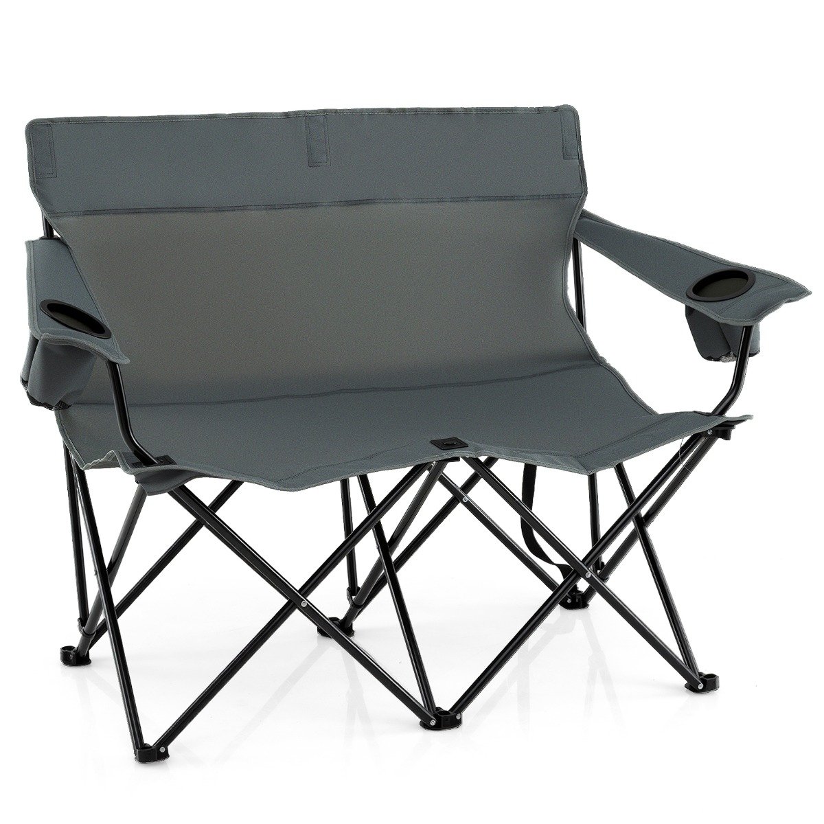 URRIIN Double Camping Chair with Cup Holders and Carrying Bag-Grey