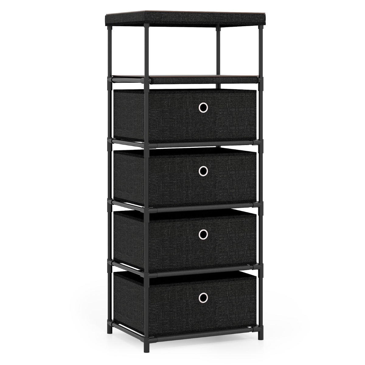 LAGOS Black Chest of Drawers - Tallboy, Medium-sized, 4 Fabric Drawers