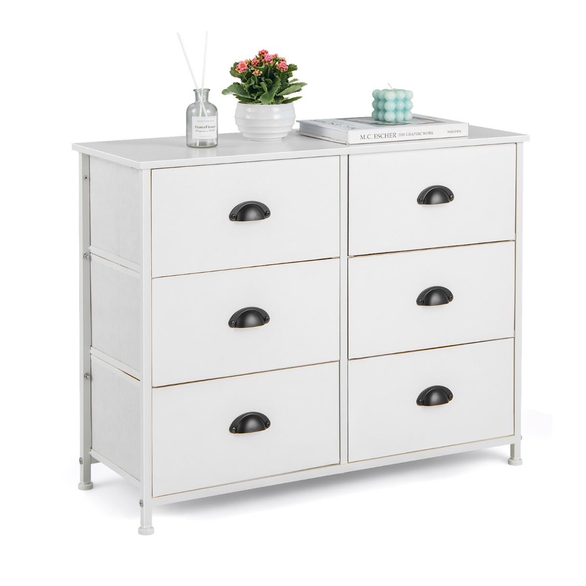 ROME White Chest of Drawers - Medium-sized, 6 Drawers