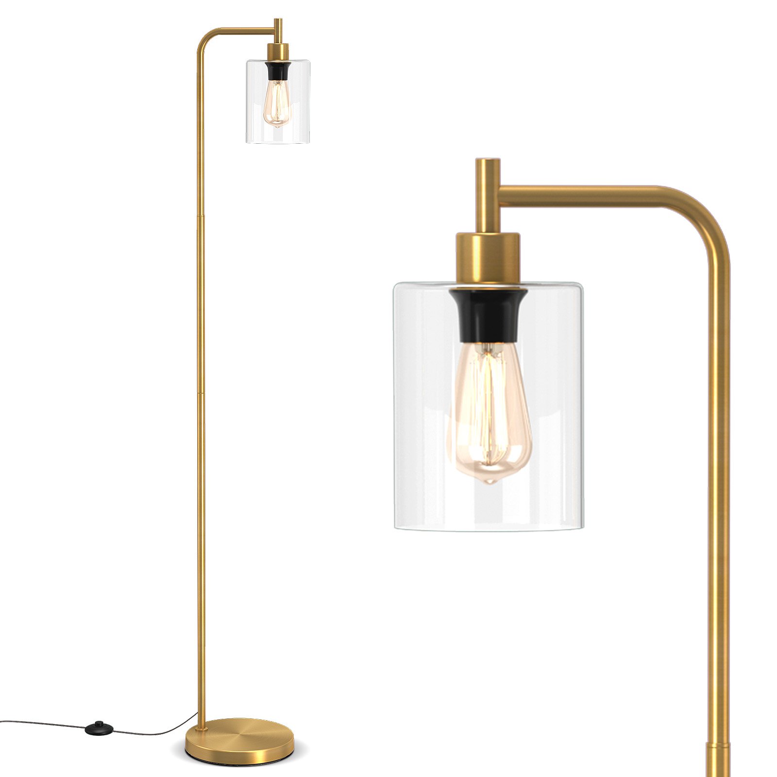 ALYEL Industrial Floor Lamp with Hanging Glass Lampshade and Foot Switch-Golden