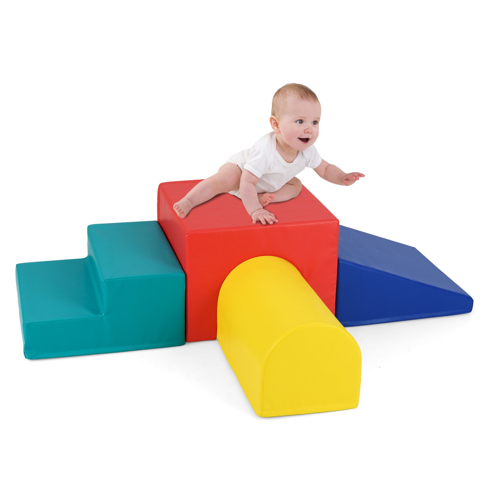 ZELONE Climb and Crawl Foam Block Play Set for Infant Baby and Toddlers-Blue and Red