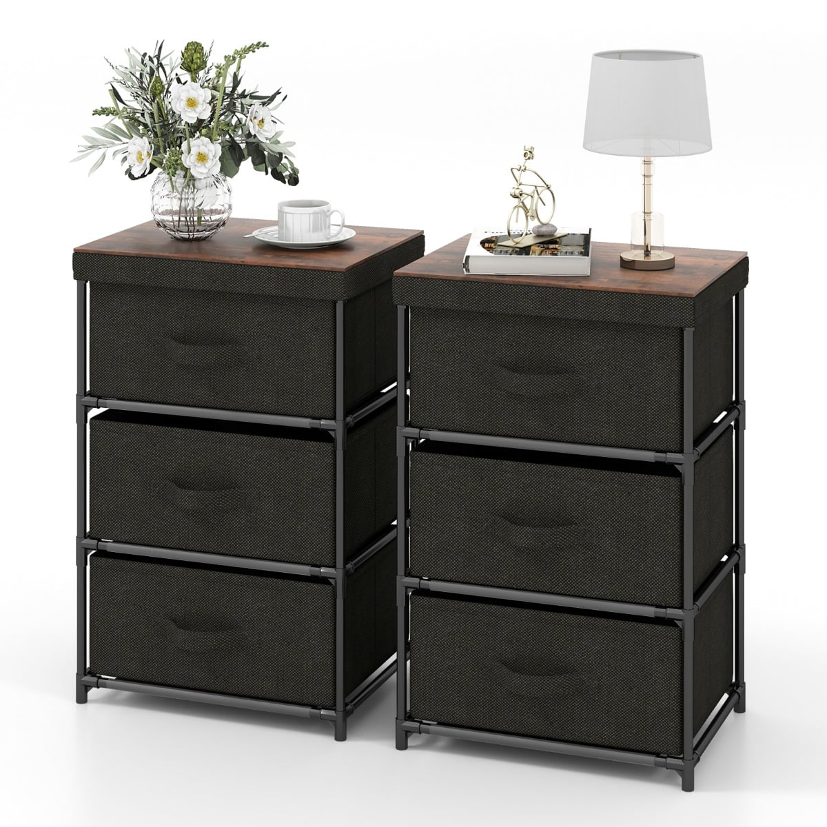 ORYEL Fabric Storage Organizer Tower Unit Set of 2 with Removable Lid-Black