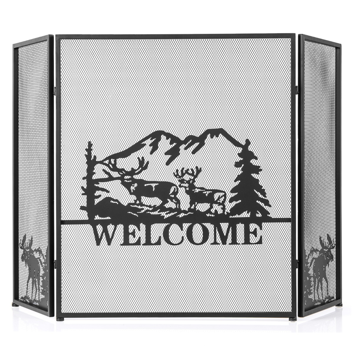 132 x 79 cm Fireplace Screen with Natural Scenery and Moose Pattern