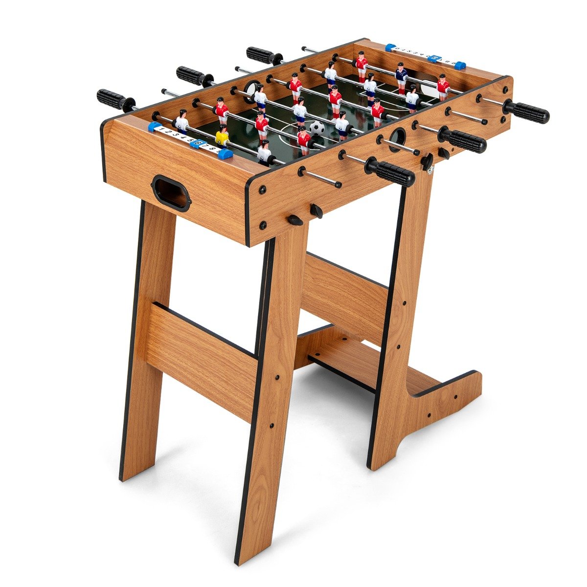 Foosball Table - Space Saving Table Football with Durable Handle and 2 Footballs for Adult and Child-Brown
