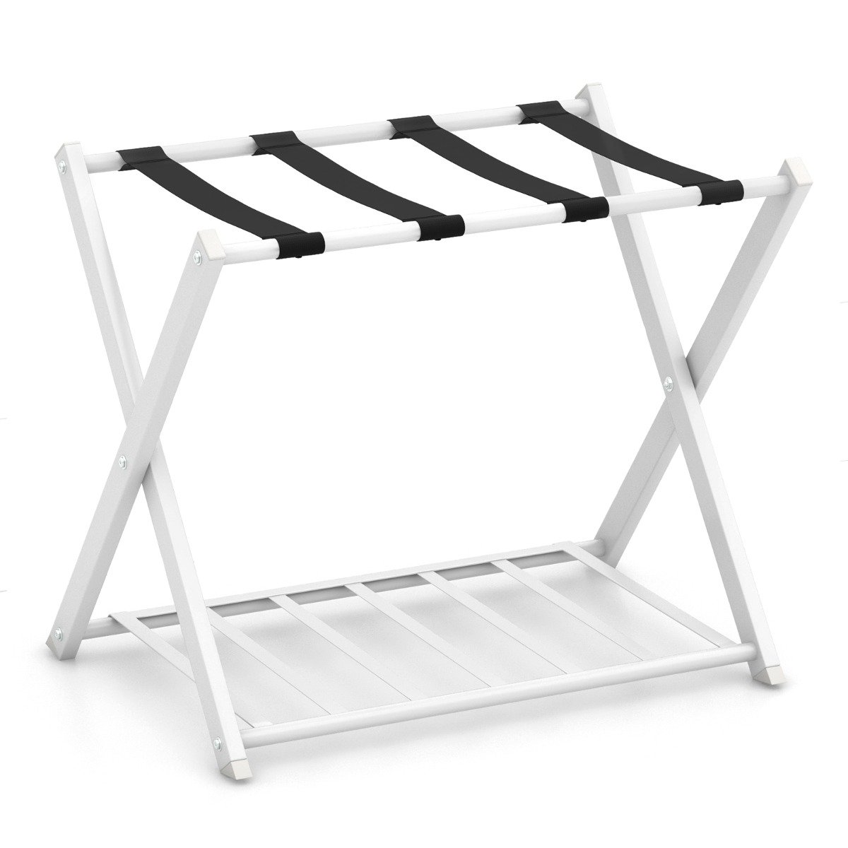 FIARI Folding Suitcase Stand with Storage Shelf for Guest Room Bedroom-White