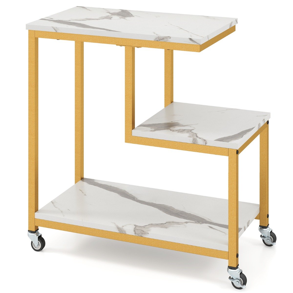XORA 3-Tier Small Sofa Couch Side Table with Lockable Casters for Living Room-White