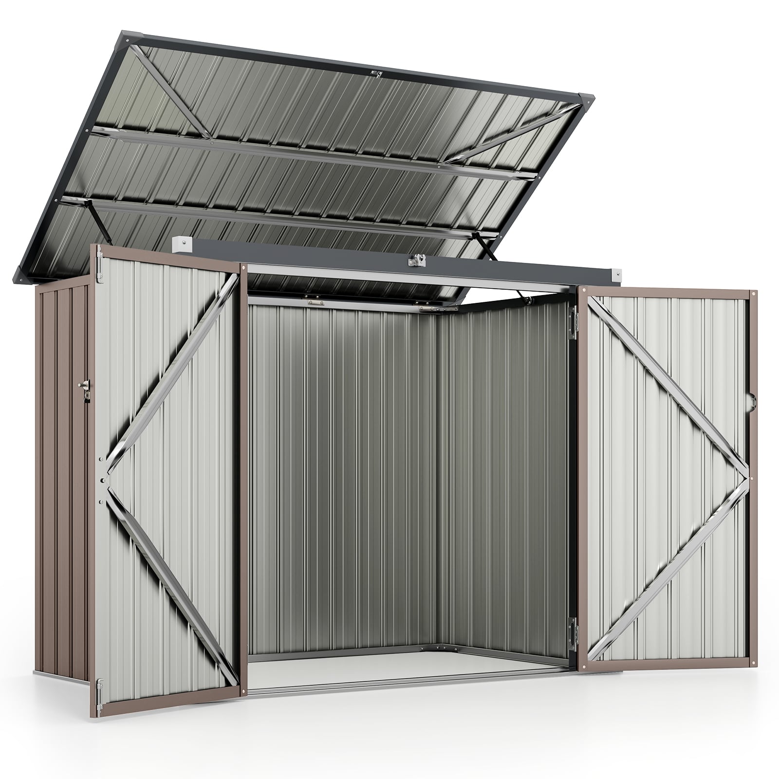 Outdoor Trash Can Storage Shed with Double Openings-Dark Grey