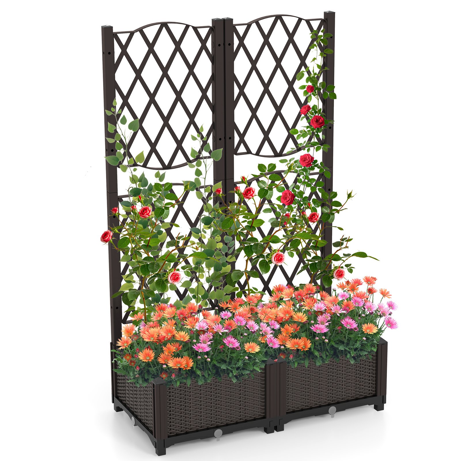 Double Box Outdoor Planter with Self Watering System-Brown