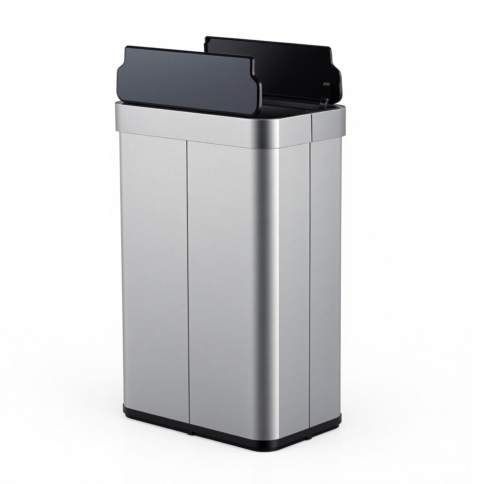 VIORA 60L Trash Can with 2 Wing Lids Slim Automatic Touchless Waste Bin-Silver