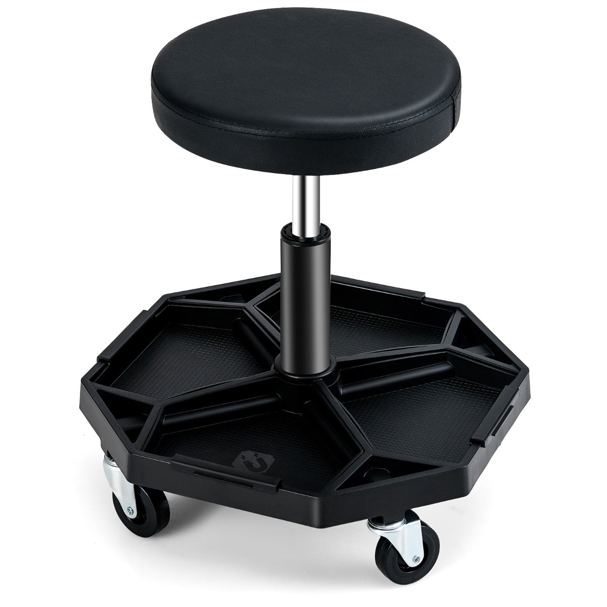 EMBERELLE Garage Workshop Creeper Seat with Padded Seat and Tool Tray-Black