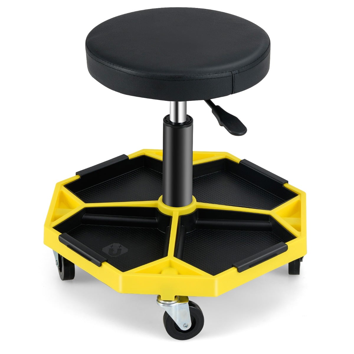 EMBERELLE Garage Workshop Creeper Seat with Padded Seat and Tool Tray-Yellow