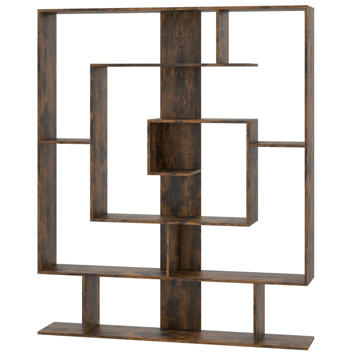CAANEN 7-Tier Geometric Bookshelf with 2 Anti-Tipping Kits-Rustic Brown