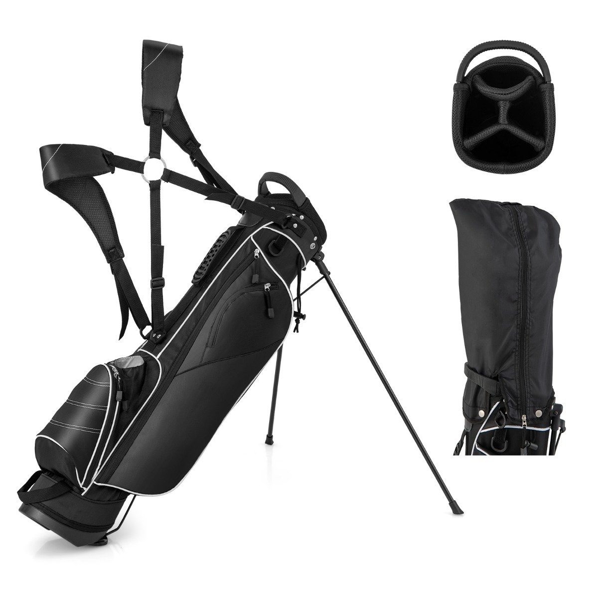 Golf - Golf Stand Bag with 4 Way Dividers-Black