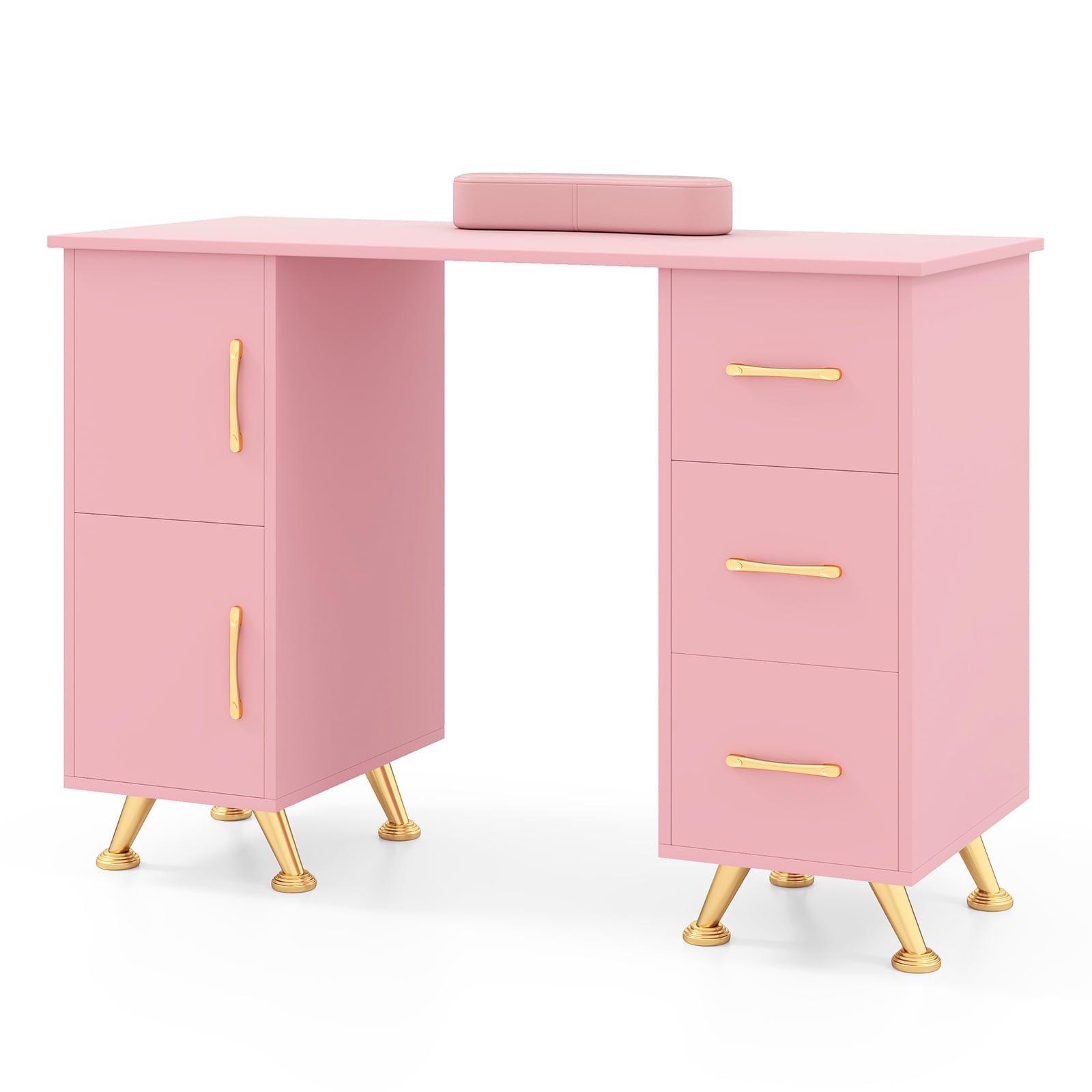 BRENDRIX Manicure Table with 8 Metal Legs and Wrist Pad-Pink