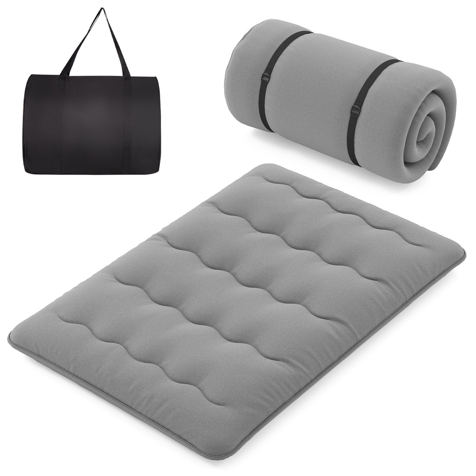 Double Mattress - Japanese Floor Mattress with Washable Cover and Carry Bag-Grey