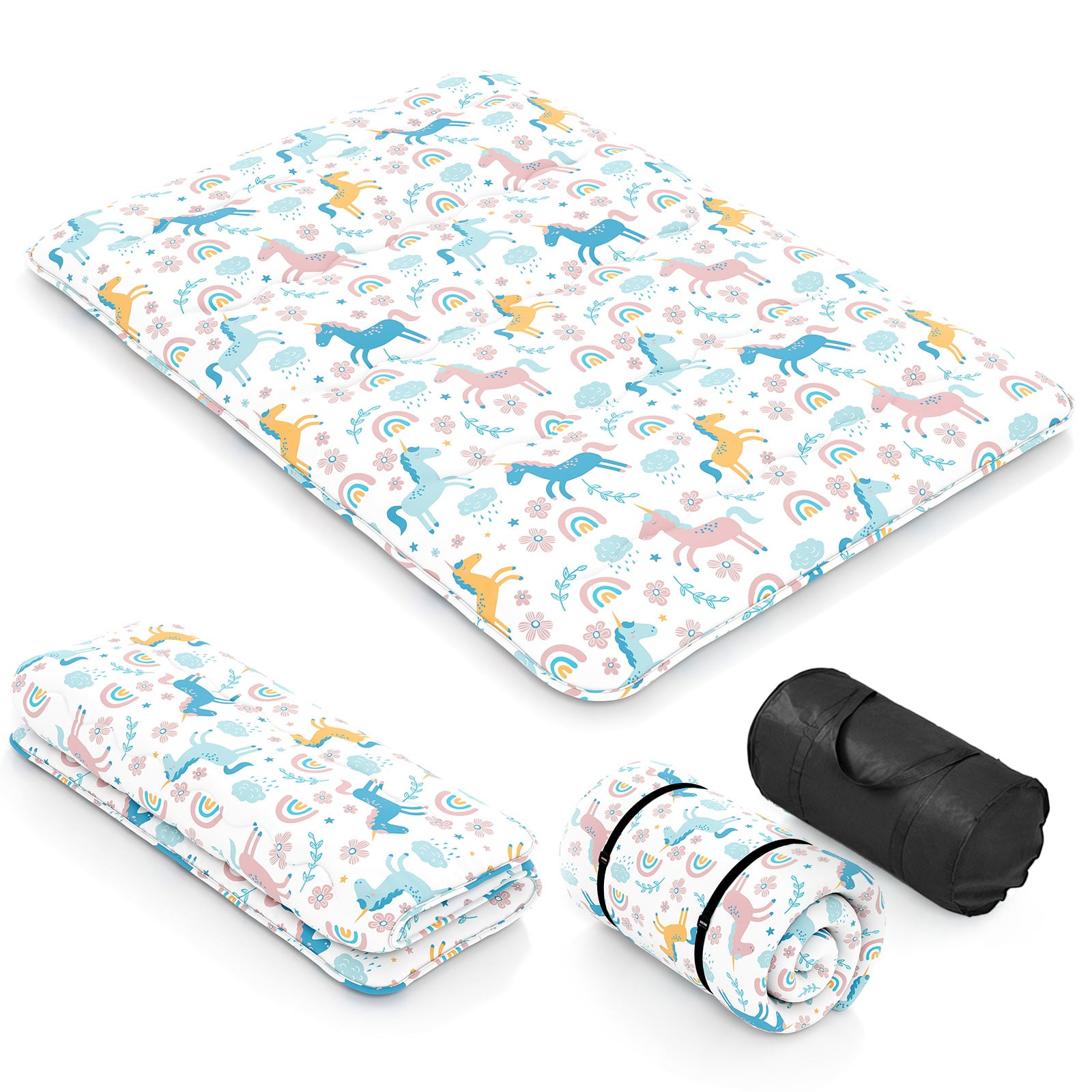COREAR Japanese Floor Mattress with Washable Cover and Carry Bag-Rainbow-Double Size
