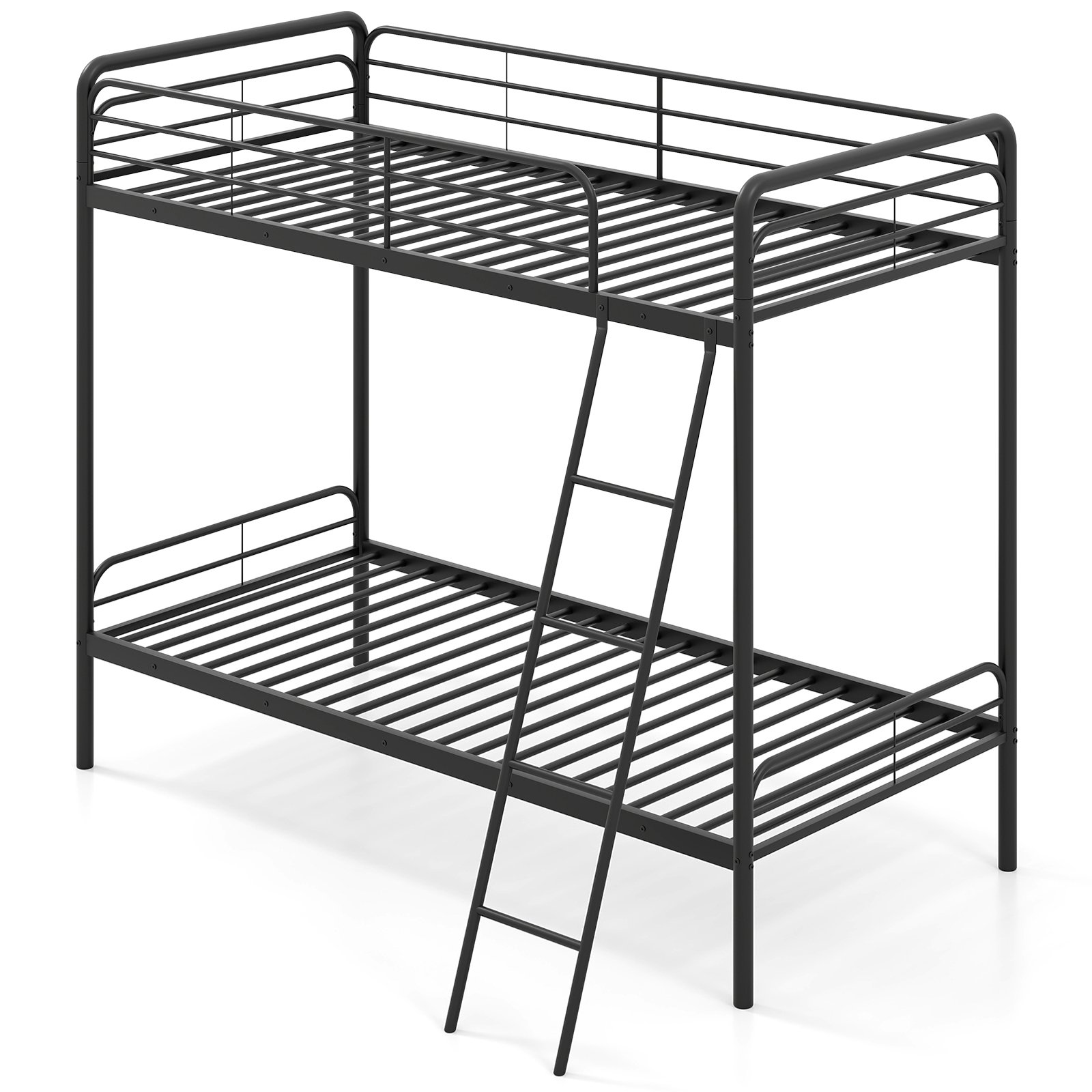 Bunk Bed - Single Bunk Bed with Ladder and Full-length Guardrails for Teens Adults - Black