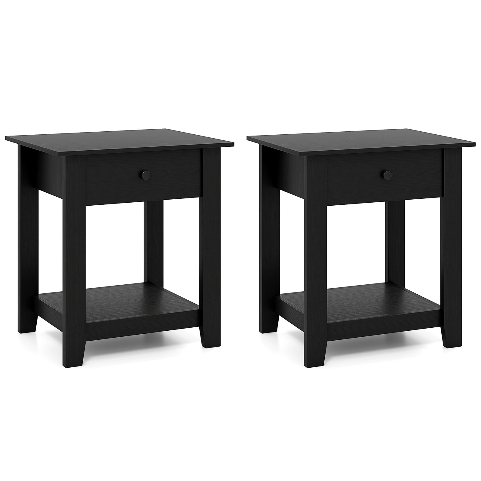 NEMOON Set of 2 Nightstand with Drawer 3-Tier Modern Bedside Table-Black