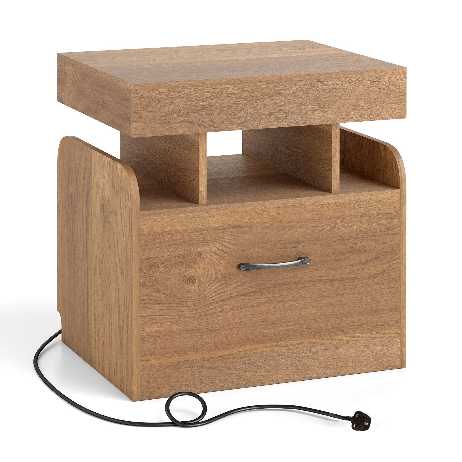 BRYNTON Nightstand with Charging Station with Drawer and Sliding Top Storage-Natural