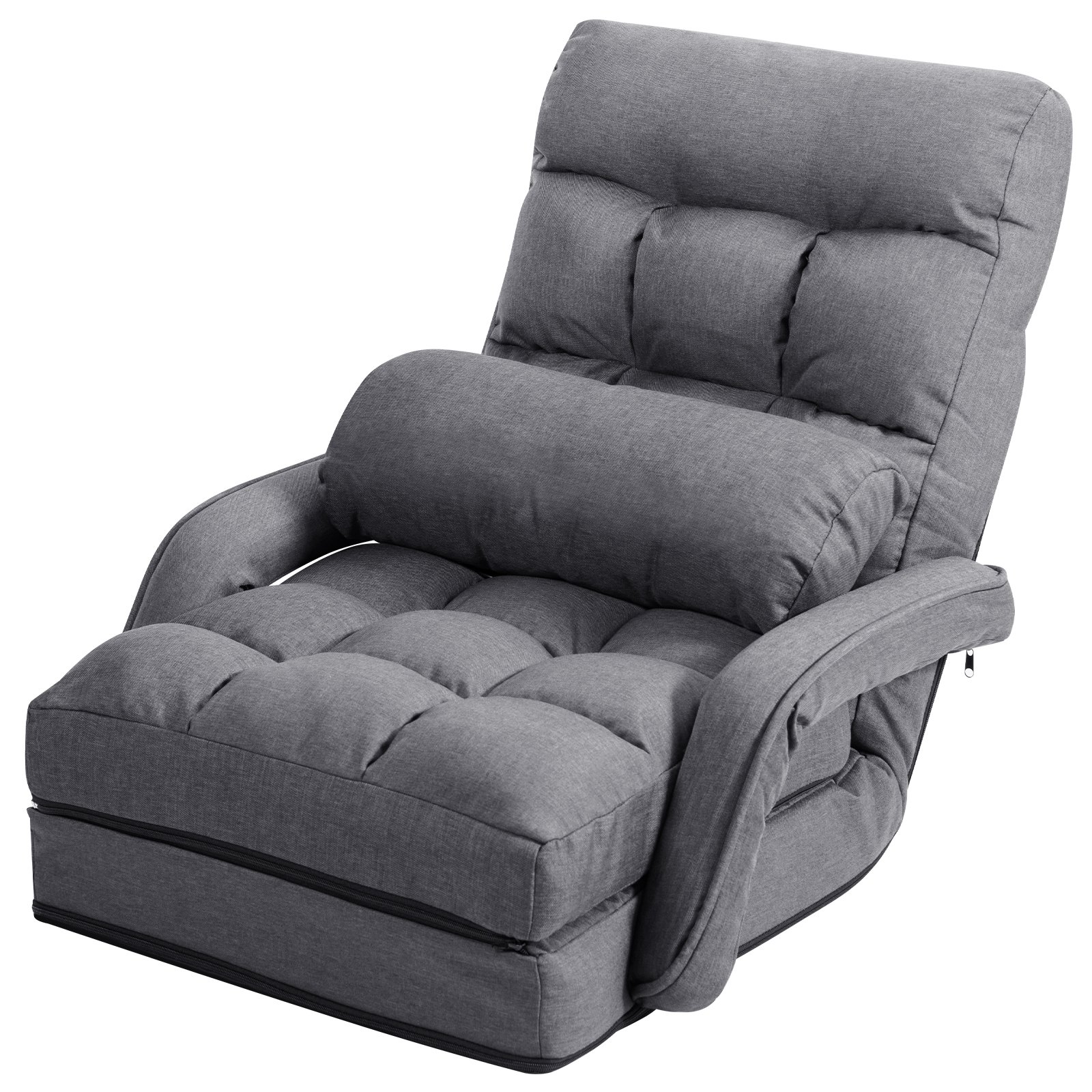 VINO Adjustable Folding Floor Lazy Chair with Pillow-Grey