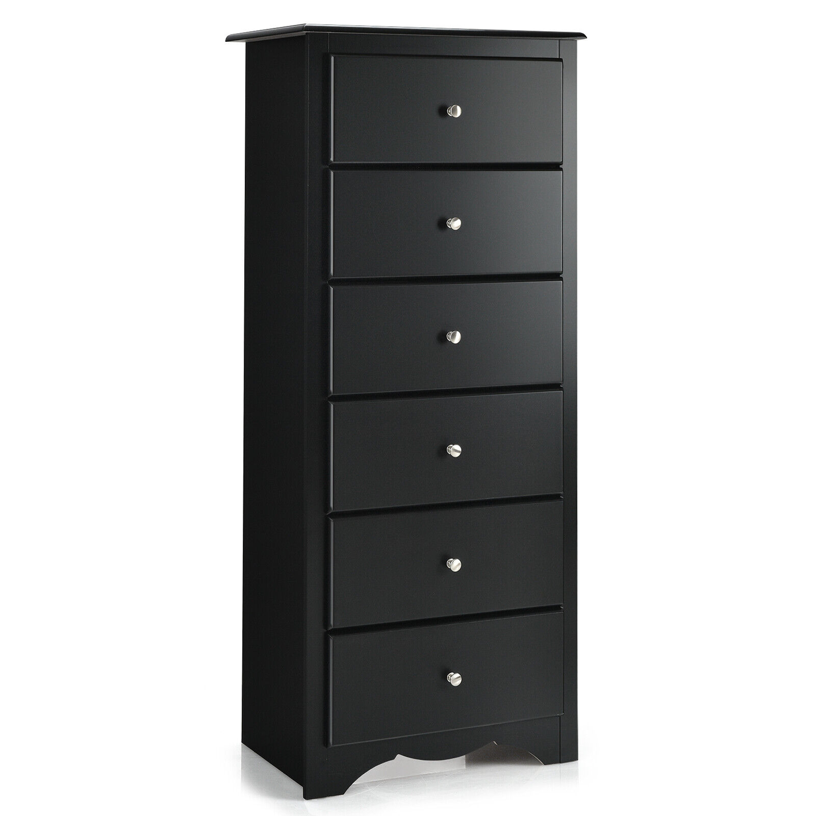 KEYNES Black Chest of Drawers - Tallboy, Large-sized, 6 Drawers