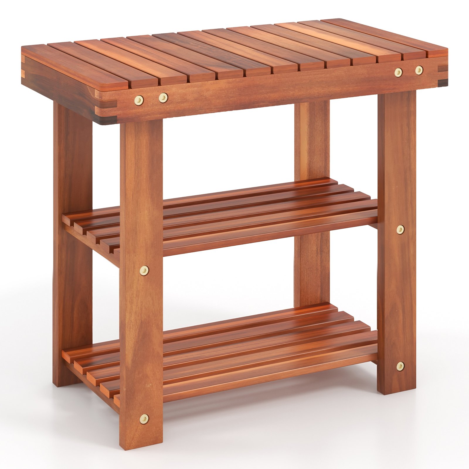 ARVAIN Acacia Wood Shoe Rack Bench 3-Tier Shoe Organizer Storage Shelf-Small
