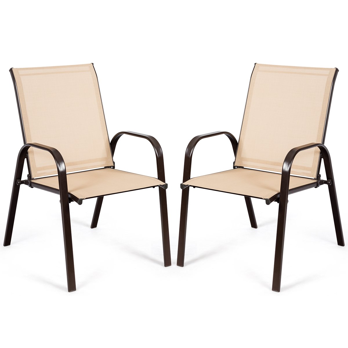 Garden Chair - 2 Piece Patio Outdoor Camping Chairs Set with Breathable Fabric-Coffee