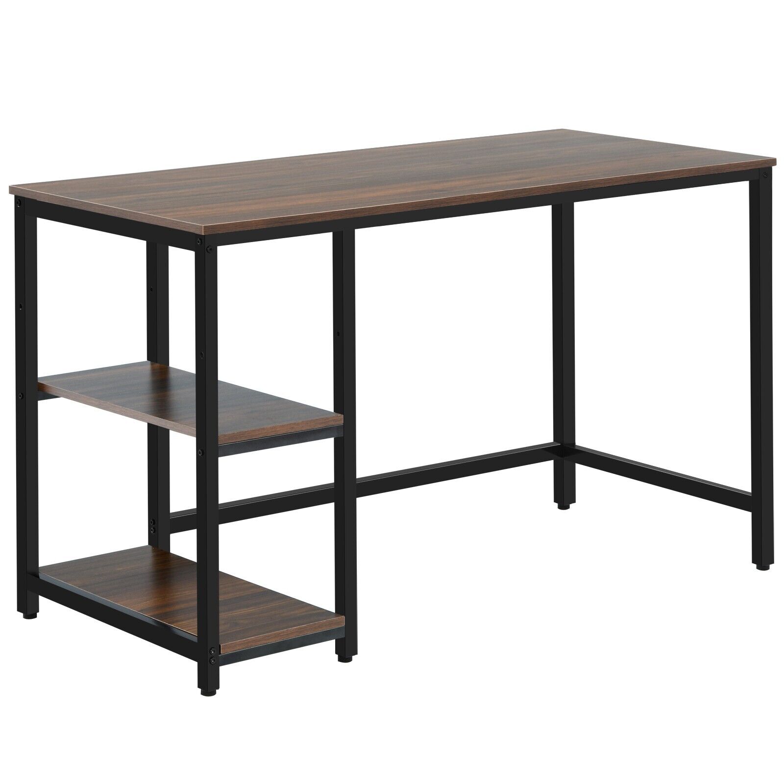 Computer Desk - Industrial Computer Desk with Storage Sheves Walnut 120cm