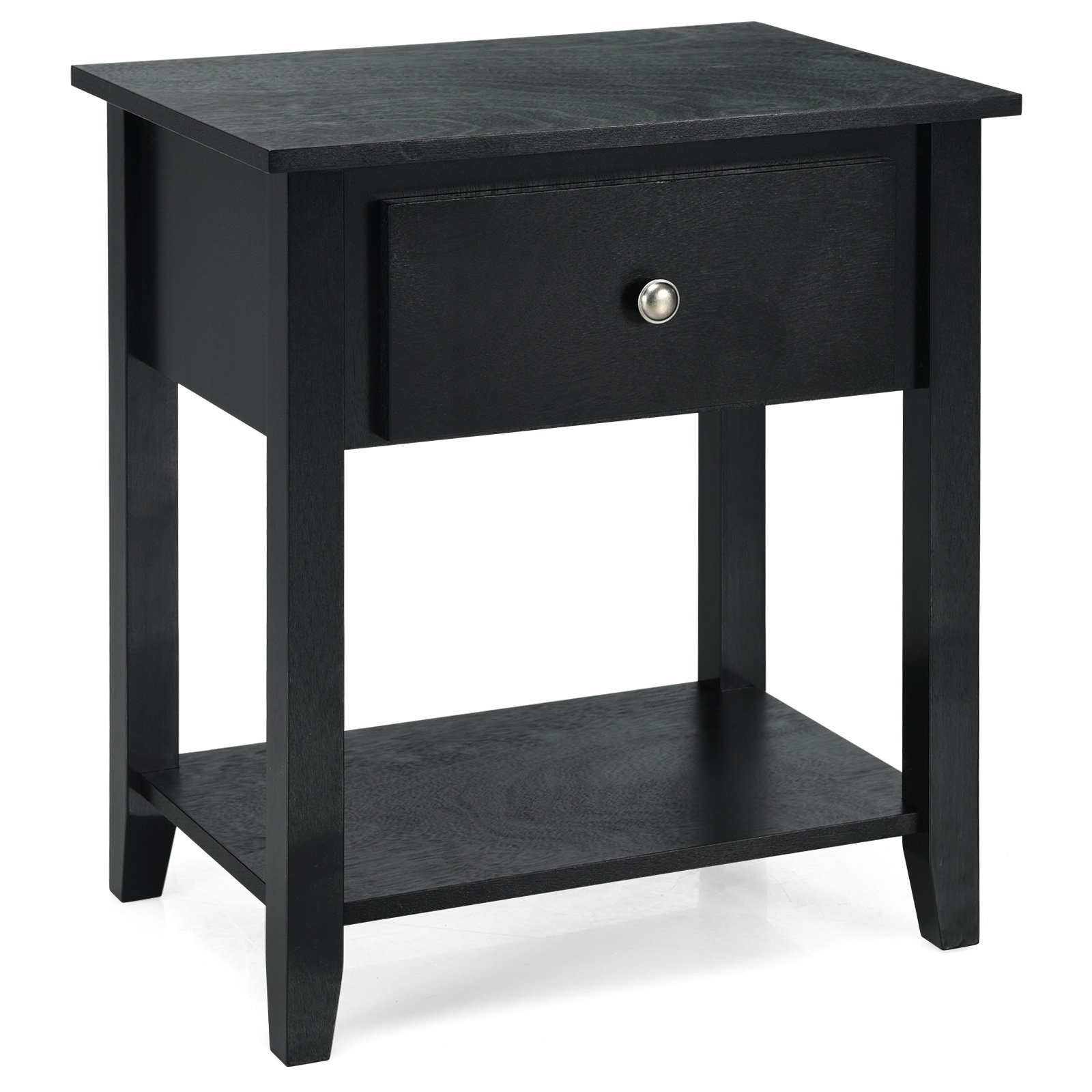 Side Table - Accent Table Narrow Side End Table with 1 Drawer and Open Storage Shelf-Black