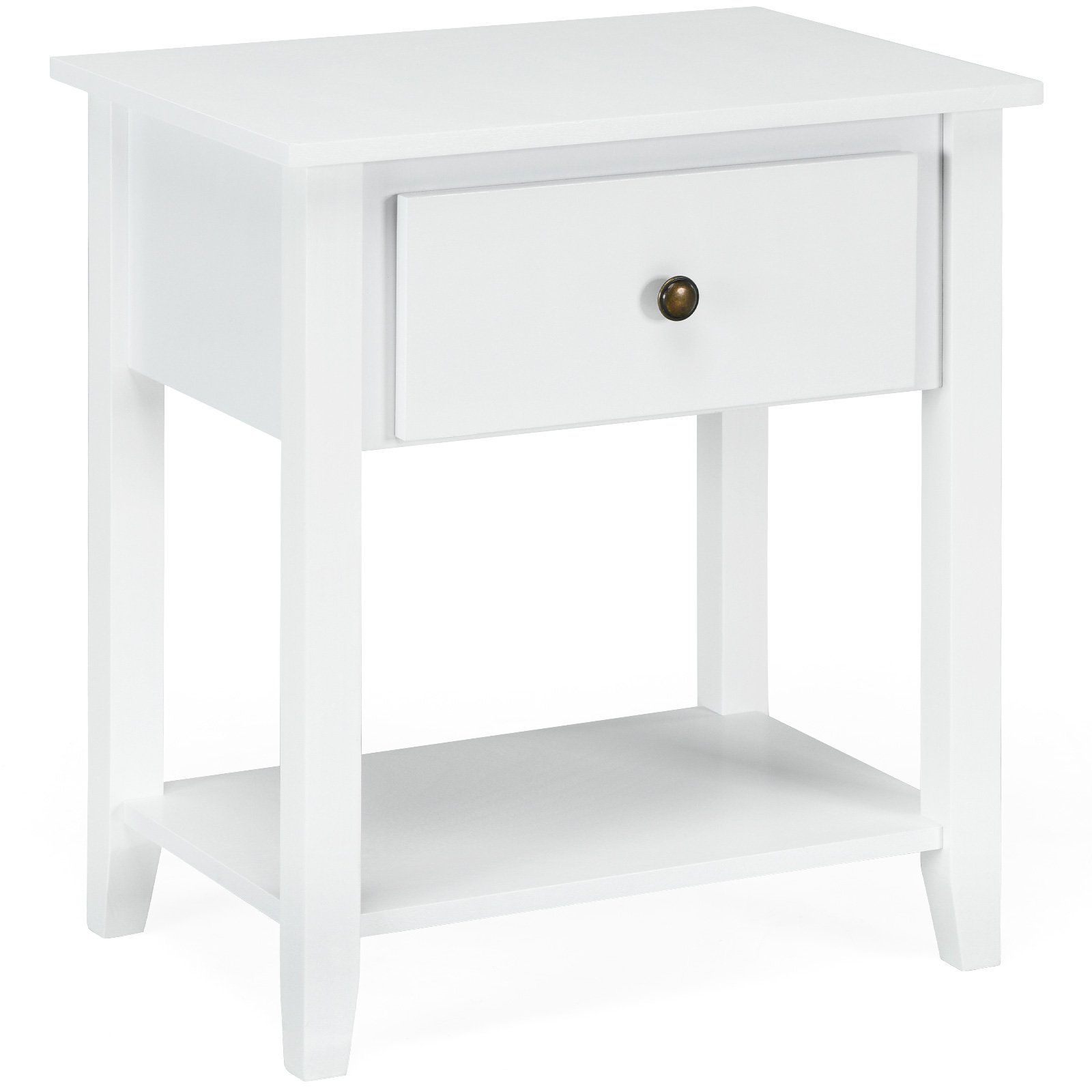 Side Table - Accent Table Narrow Side End Table with 1 Drawer and Open Storage Shelf-White