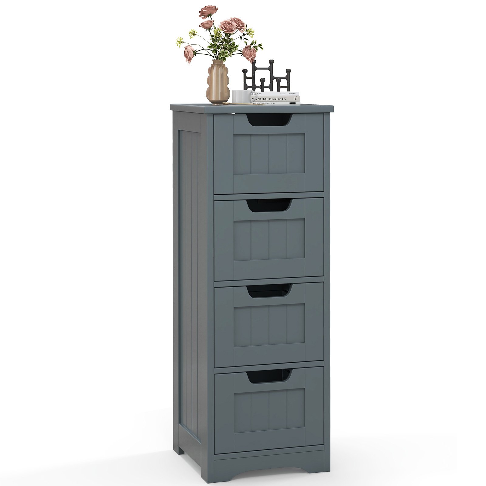 Bathroom Cabinet - Floor Storage Cabinet Freestanding Bathroom Cabinet with 4 Drawers-Grey