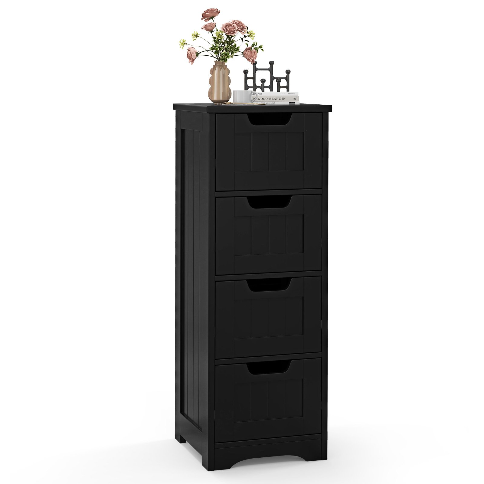 Bathroom Cabinet - Floor Storage Cabinet Freestanding Bathroom Cabinet with 4 Drawers-Black
