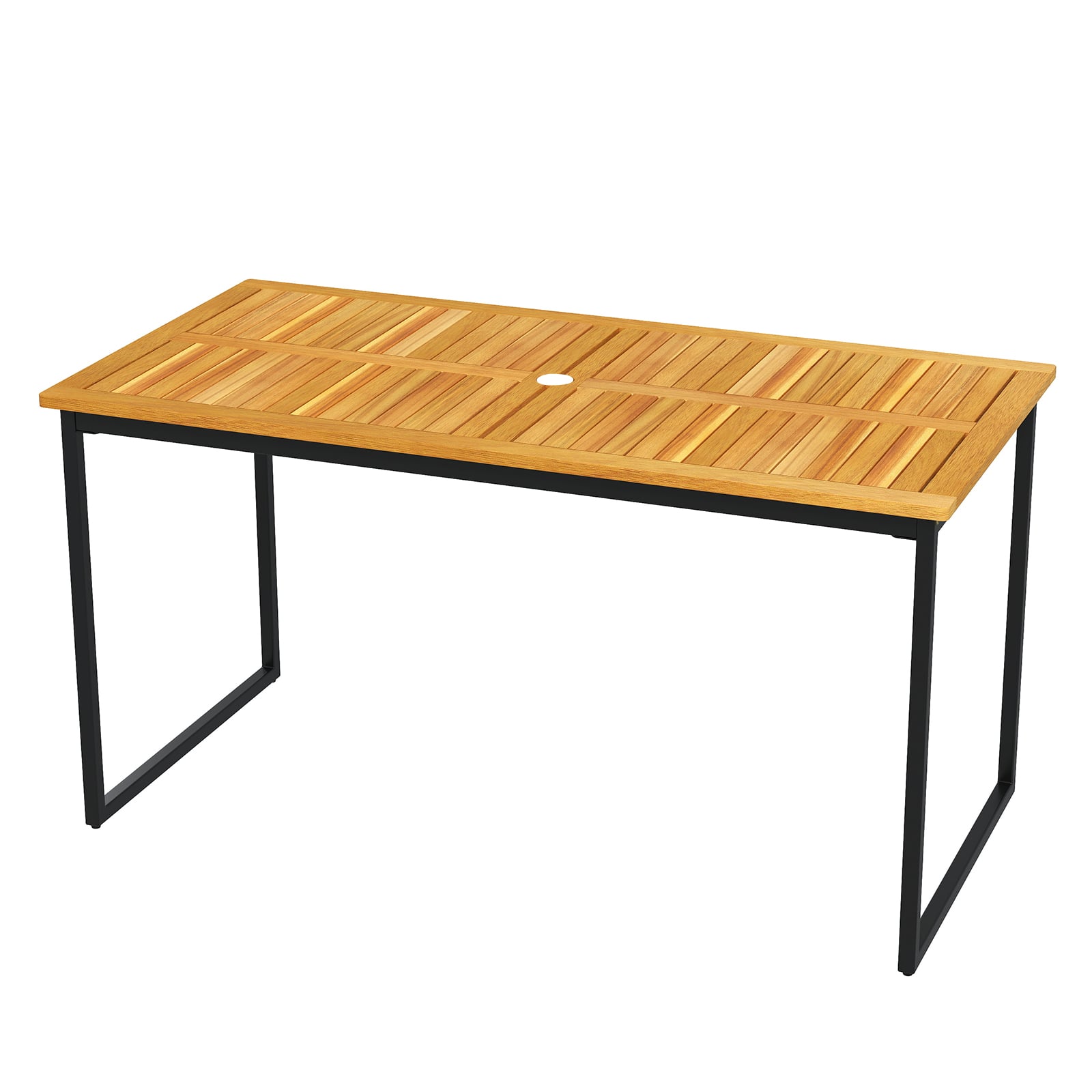 140 x 70cm Acacia Wood Outdoor Dining Table for 6 People with Slatted Tabletop