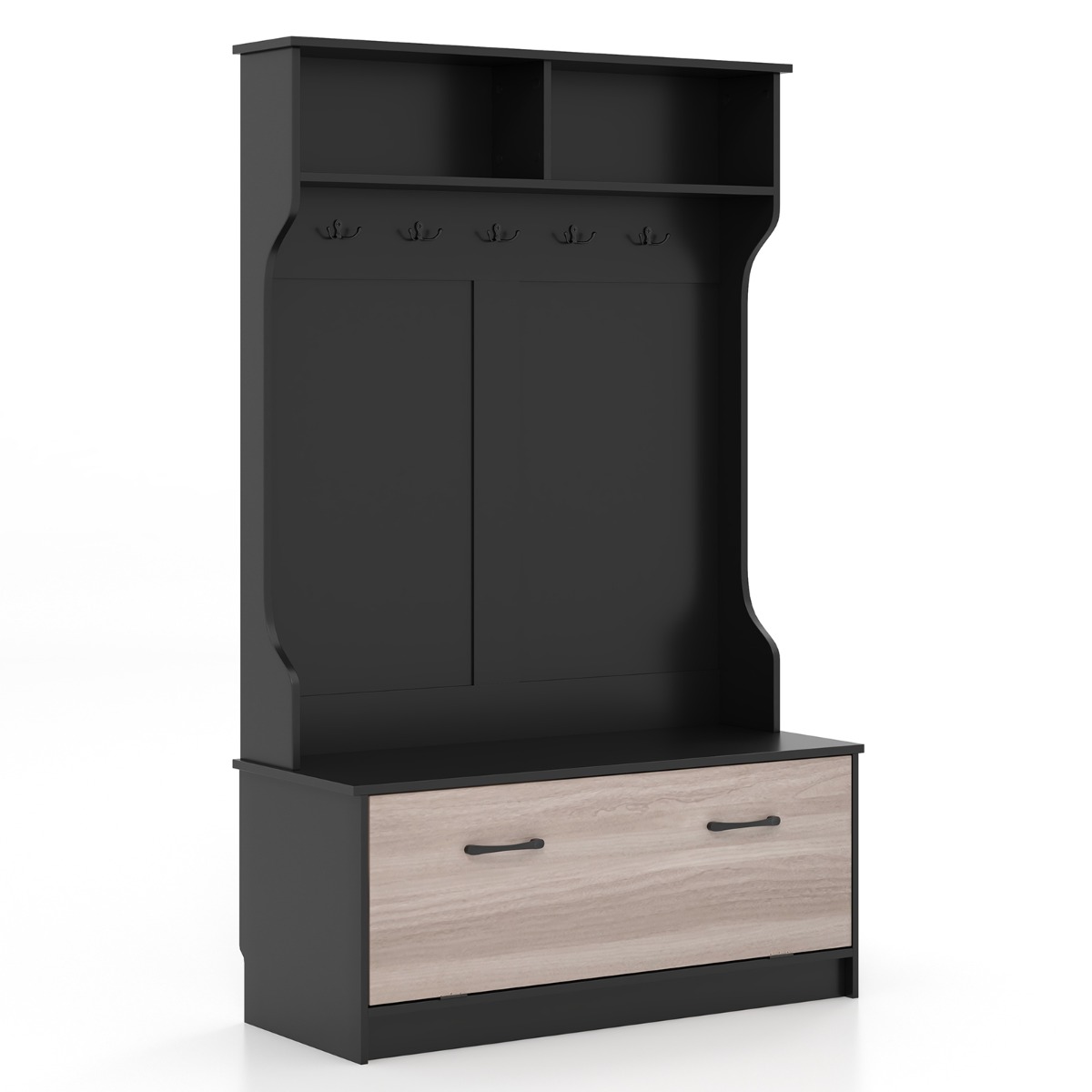 63 Inches Hall Tree with Coat Rack and Storage Bench - Black