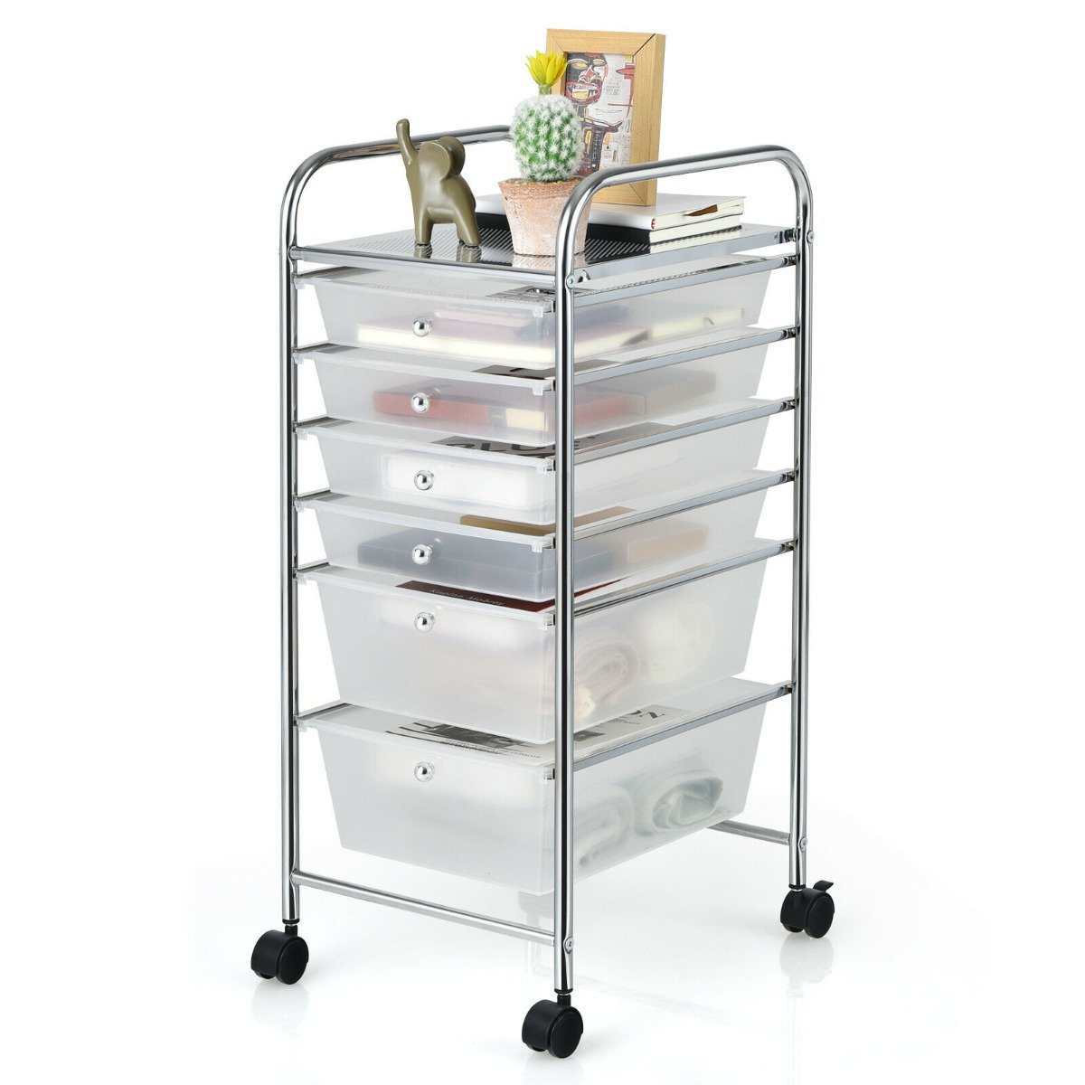 Storage Trolley - 6 Drawers Storage Trolley with 4 Wheels for Makeup Beauty Salon-Transparent