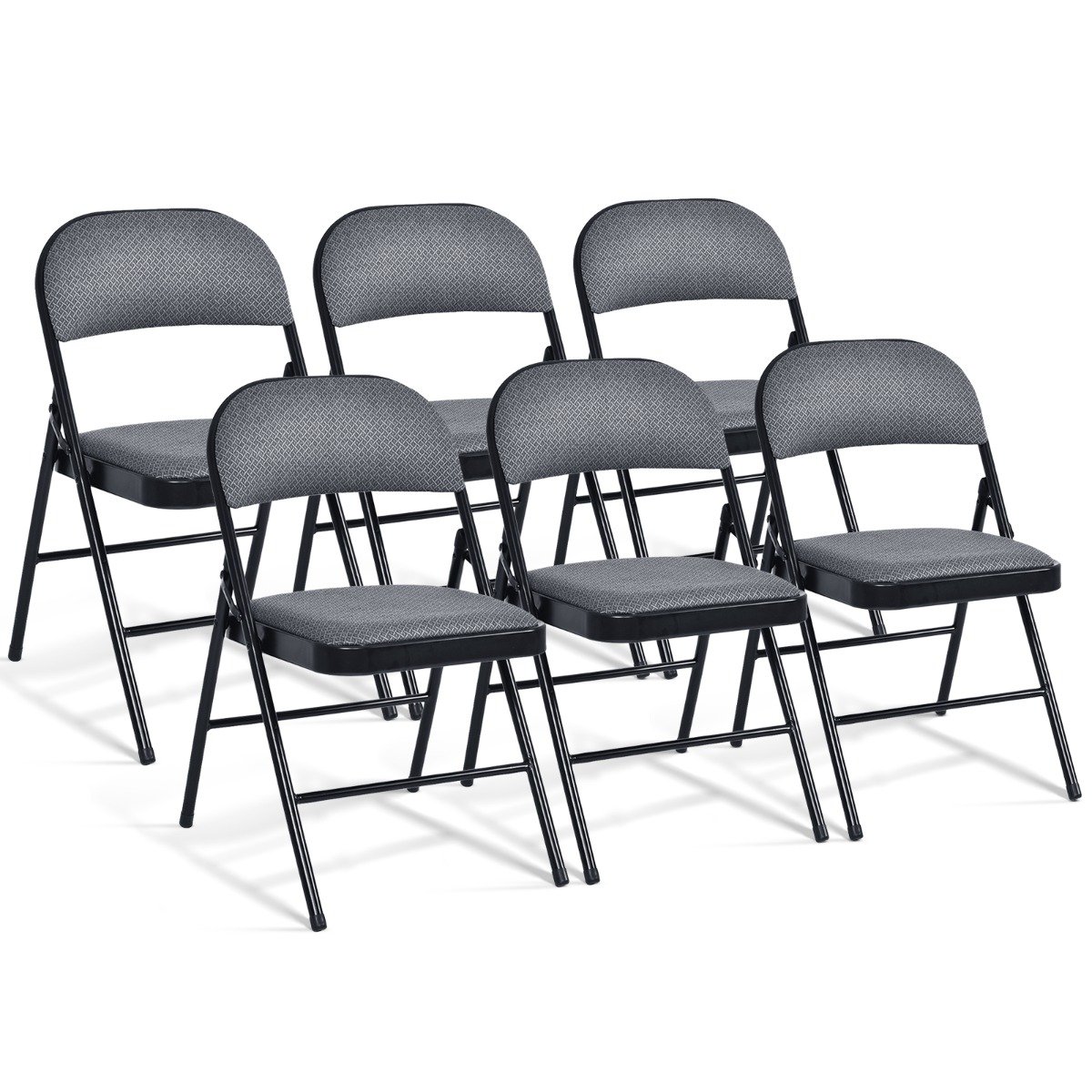 TYSI Set of 6 Folding Fabric Padded Chairs with Sponge Seat and Backrest-Grey