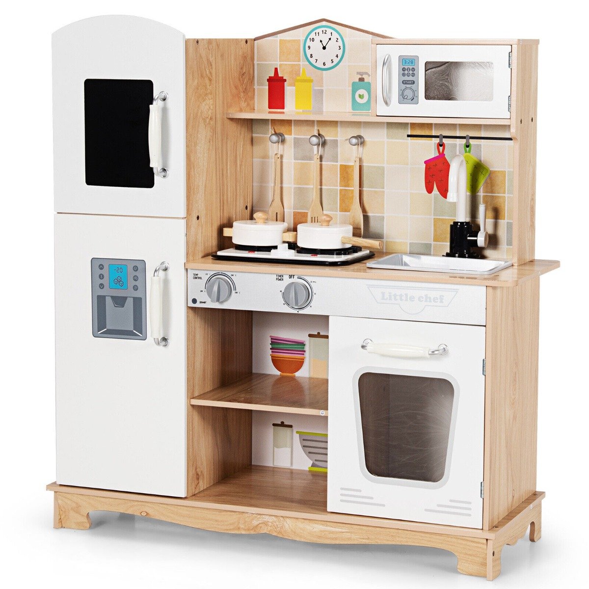 Kids Kitchen Toy - Wooden Pretend Kids Play Kitchen with Light and Sound Chef Role Playing